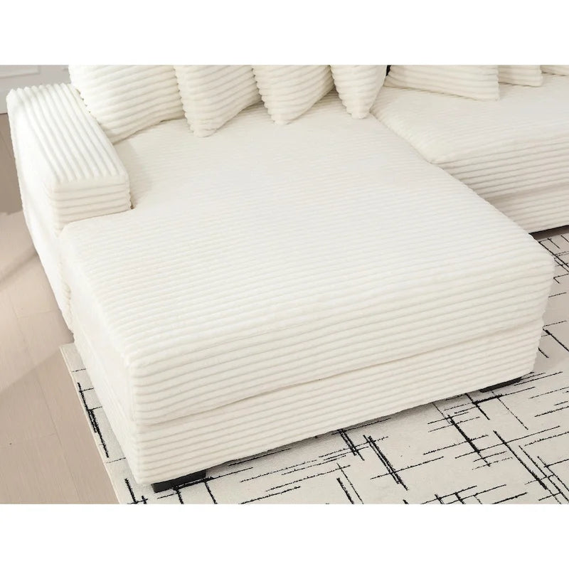 Canapé d'angle en velours côtelé beige 111 avec grande méridienne à gauche