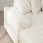 Canapé d'angle en velours côtelé beige 111 avec grande méridienne à gauche