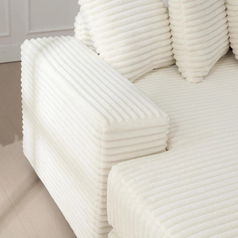 Canapé d'angle en velours côtelé beige 111 avec grande méridienne à gauche