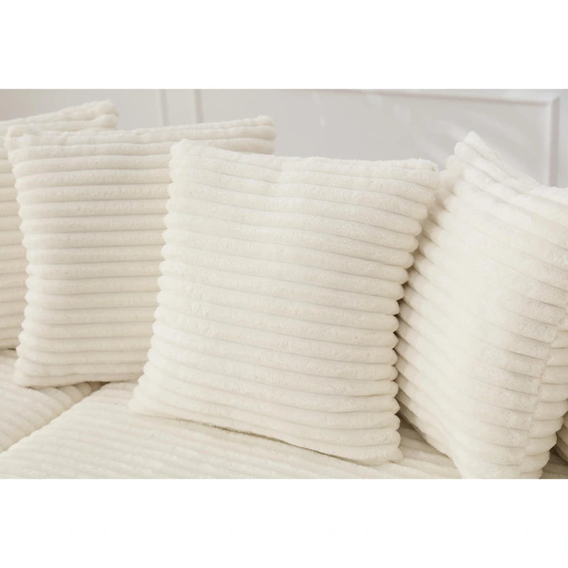 Canapé d'angle en velours côtelé beige 111 avec grande méridienne à gauche
