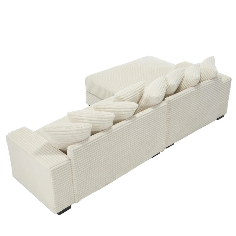 Canapé d'angle en velours côtelé beige 111 avec grande méridienne à gauche