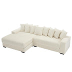 Canapé d'angle en velours côtelé beige 111 avec grande méridienne à gauche
