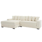 Canapé d'angle en velours côtelé beige 111 avec grande méridienne à gauche