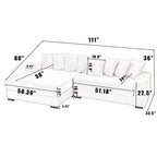 Canapé d'angle en velours côtelé beige 111 avec grande méridienne à gauche