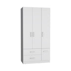 18.7 Armoire moderne à quatre portes avec tringle, deux tiroirs et 6 étagères