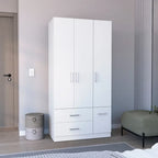 18.7 Armoire moderne à quatre portes avec tringle, deux tiroirs et 6 étagères