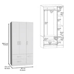 18.7 Armoire moderne à quatre portes avec tringle, deux tiroirs et 6 étagères