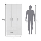 18.7 Armoire moderne à quatre portes avec tringle, deux tiroirs et 6 étagères