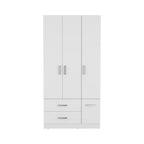 18.7 Armoire moderne à quatre portes avec tringle, deux tiroirs et 6 étagères