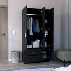 18.7 Armoire moderne à quatre portes avec tringle, deux tiroirs et 6 étagères