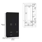 18.7 Armoire moderne à quatre portes avec tringle, deux tiroirs et 6 étagères