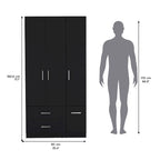 18.7 Armoire moderne à quatre portes avec tringle, deux tiroirs et 6 étagères