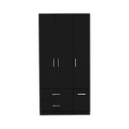18.7 Armoire moderne à quatre portes avec tringle, deux tiroirs et 6 étagères