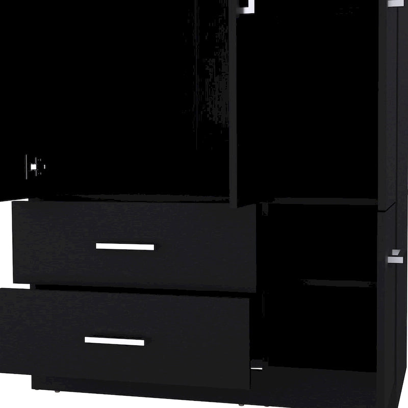 18.7 Armoire moderne à quatre portes avec tringle, deux tiroirs et 6 étagères