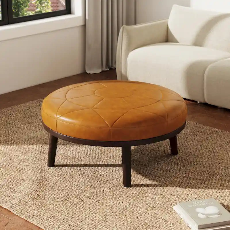 Ottoman en cuir italien véritable pleine fleur Lumibee de 34,5 po de large