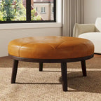 Ottoman en cuir italien véritable pleine fleur Lumibee de 34,5 po de large
