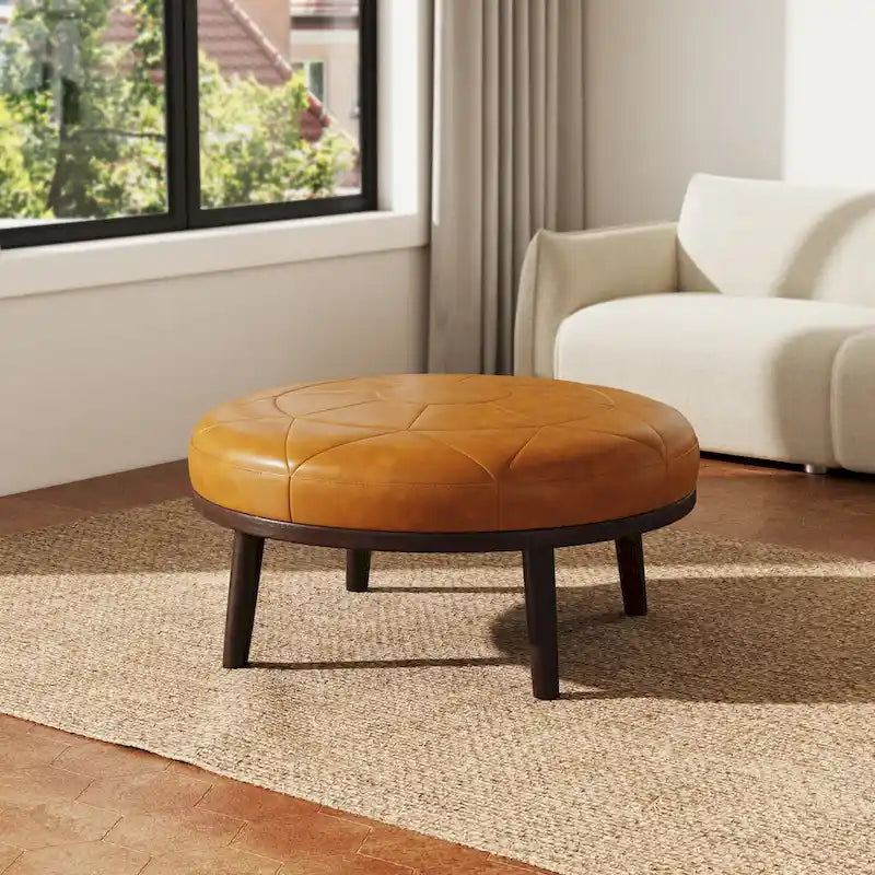 Ottoman en cuir italien véritable pleine fleur Lumibee de 34,5 po de large