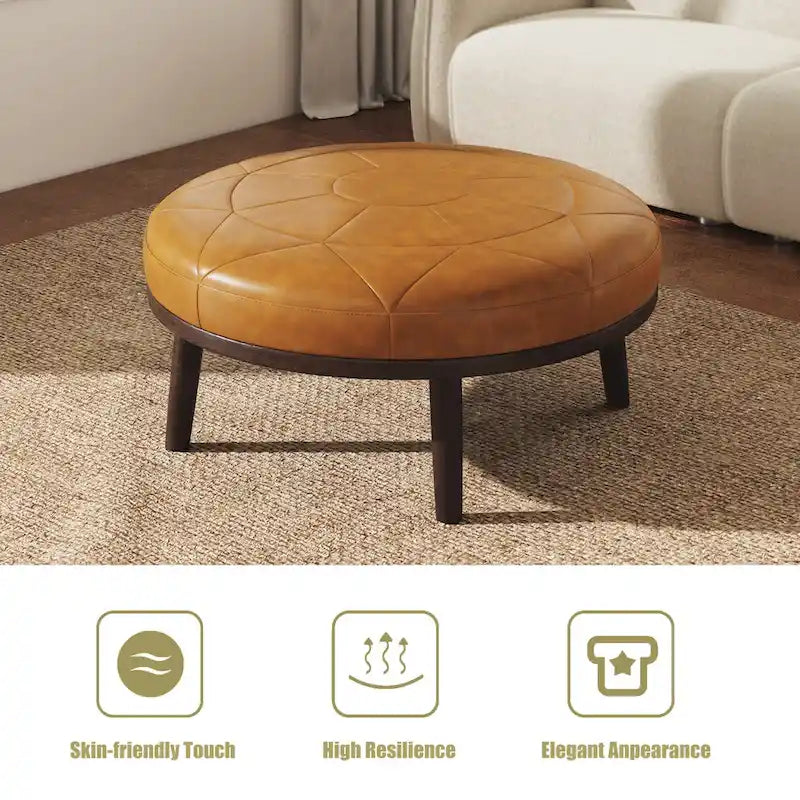 Ottoman en cuir italien véritable pleine fleur Lumibee de 34,5 po de large