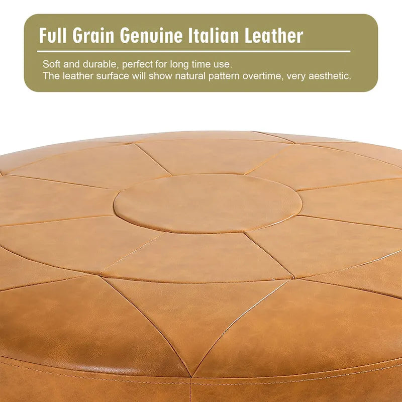 Ottoman en cuir italien véritable pleine fleur Lumibee de 34,5 po de large