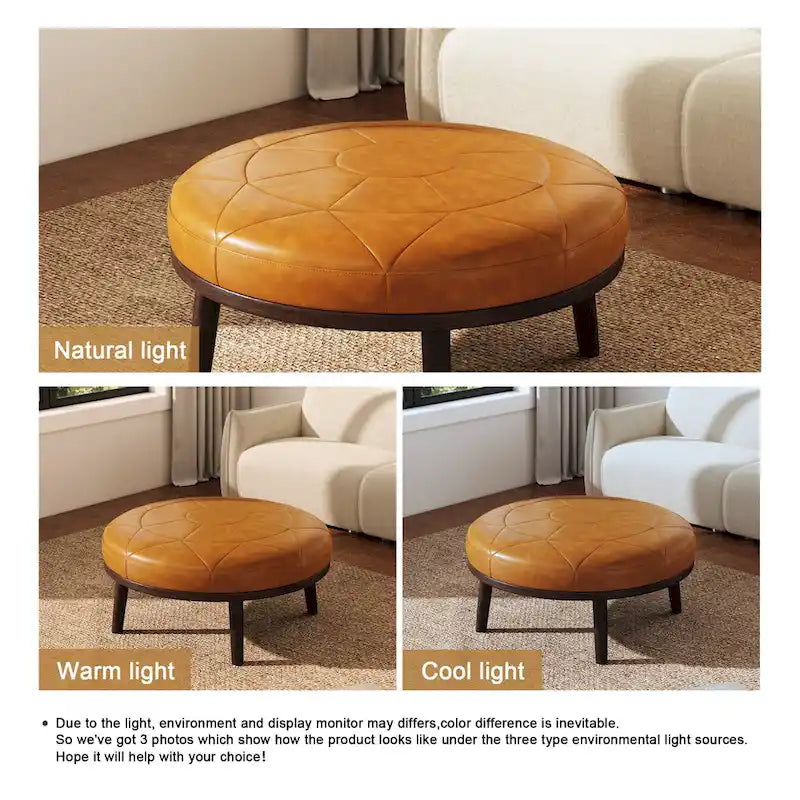 Ottoman en cuir italien véritable pleine fleur Lumibee de 34,5 po de large