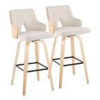 Set of 2 Stella Barstools Natural/Cream/Black: Fixed-Height, Wood Frame & Footrest - LumiSource