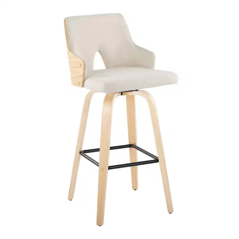Lot de 2 tabourets de bar Stella Naturel/Crème/Noir : hauteur fixe, structure en bois et repose-pieds - LumiSource