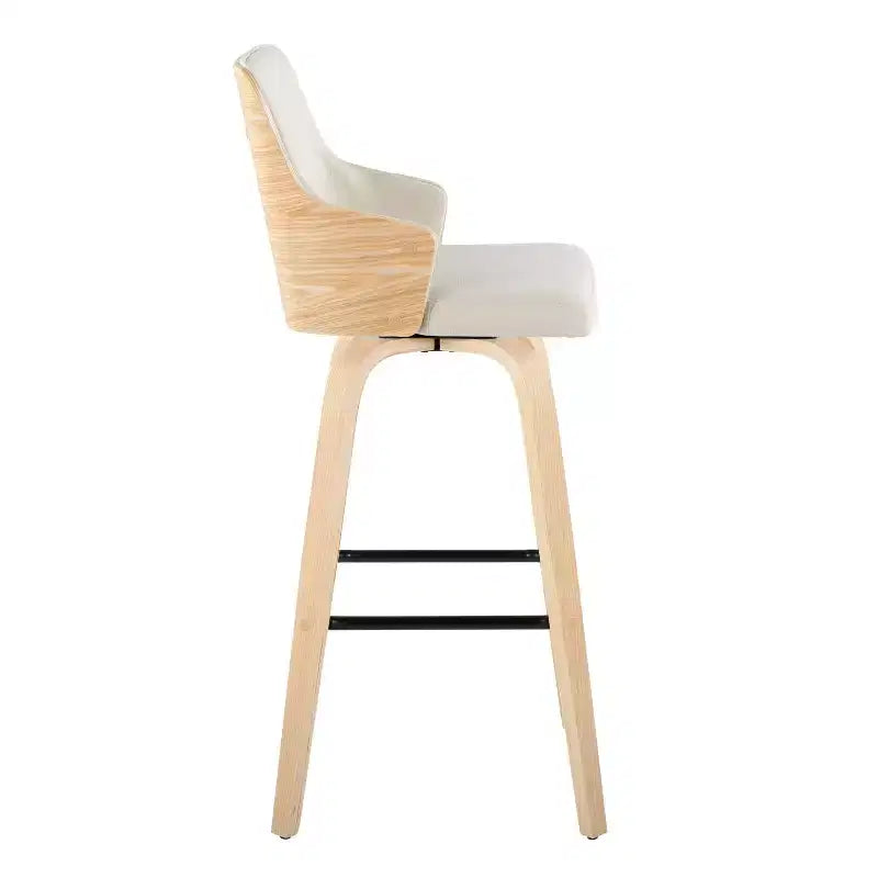Lot de 2 tabourets de bar Stella Naturel/Crème/Noir : hauteur fixe, structure en bois et repose-pieds - LumiSource