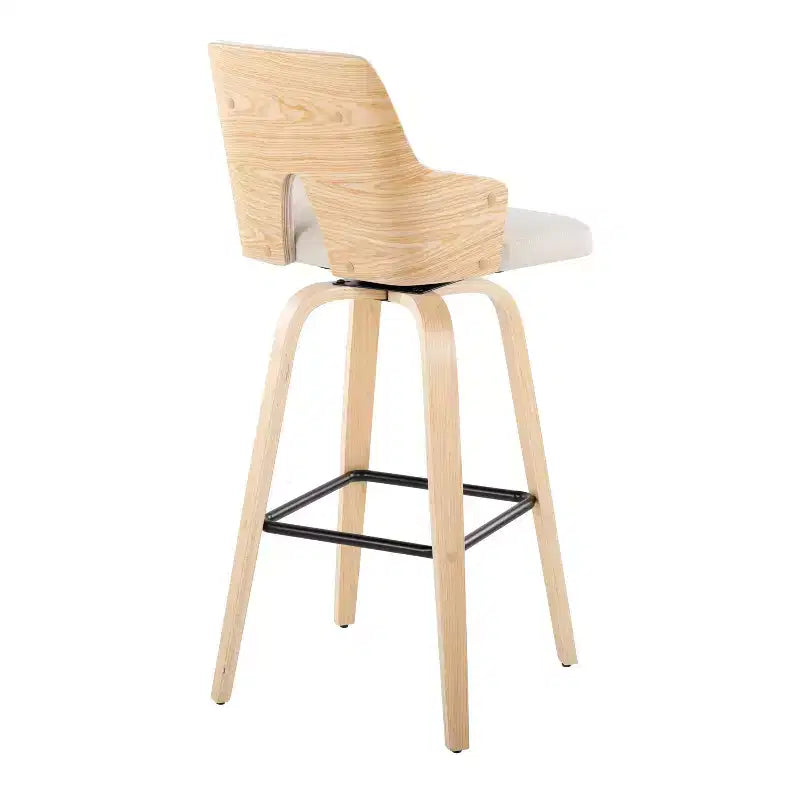 Lot de 2 tabourets de bar Stella Naturel/Crème/Noir : hauteur fixe, structure en bois et repose-pieds - LumiSource