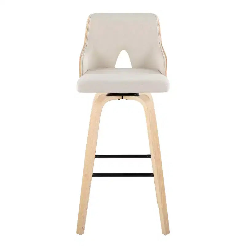 Lot de 2 tabourets de bar Stella Naturel/Crème/Noir : hauteur fixe, structure en bois et repose-pieds - LumiSource