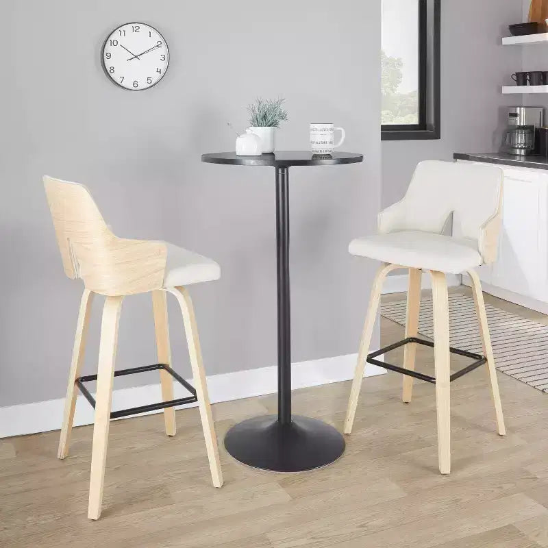 Lot de 2 tabourets de bar Stella Naturel/Crème/Noir : hauteur fixe, structure en bois et repose-pieds - LumiSource