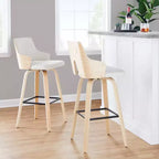 Lot de 2 tabourets de bar Stella Naturel/Crème/Noir : hauteur fixe, structure en bois et repose-pieds - LumiSource