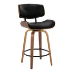Lot de 2 tabourets de bar hauteur comptoir Lombardi Noyer/Noir : Milieu du siècle moderne, Hauteur fixe, Pivotant - LumiSource