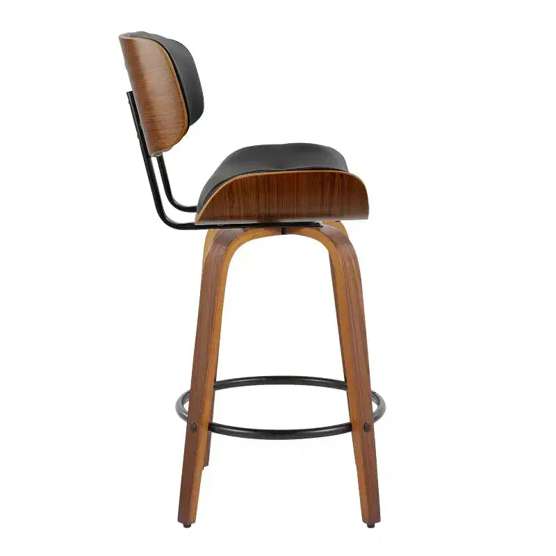 Lot de 2 tabourets de bar hauteur comptoir Lombardi Noyer/Noir : Milieu du siècle moderne, Hauteur fixe, Pivotant - LumiSource