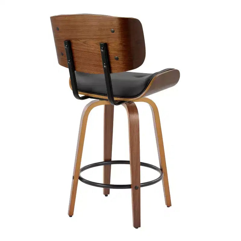 Lot de 2 tabourets de bar hauteur comptoir Lombardi Noyer/Noir : Milieu du siècle moderne, Hauteur fixe, Pivotant - LumiSource