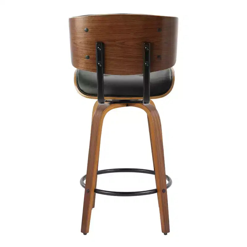 Lot de 2 tabourets de bar hauteur comptoir Lombardi Noyer/Noir : Milieu du siècle moderne, Hauteur fixe, Pivotant - LumiSource