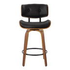 Lot de 2 tabourets de bar hauteur comptoir Lombardi Noyer/Noir : Milieu du siècle moderne, Hauteur fixe, Pivotant - LumiSource