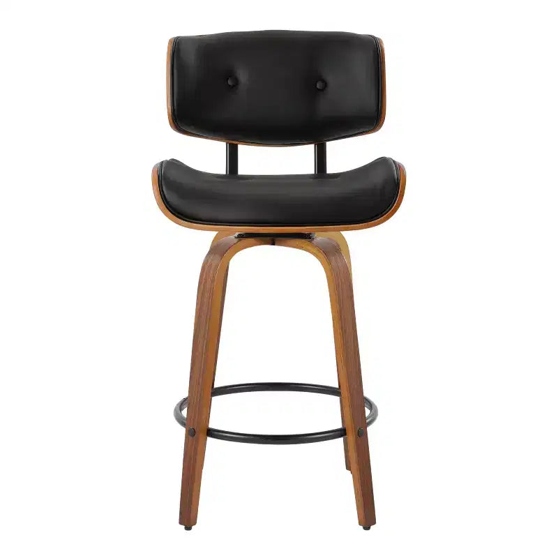 Lot de 2 tabourets de bar hauteur comptoir Lombardi Noyer/Noir : Milieu du siècle moderne, Hauteur fixe, Pivotant - LumiSource