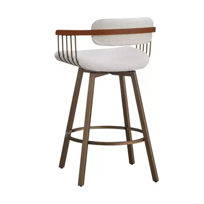 Tabouret de bar Buylateral Salvatore pivotant à hauteur de comptoir blanc/or antique : Boucle rembourré, cadre en métal, fixe 68,5 cm