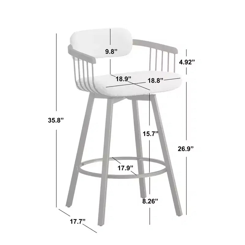 Tabouret de bar Buylateral Salvatore pivotant à hauteur de comptoir blanc/or antique : Boucle rembourré, cadre en métal, fixe 68,5 cm