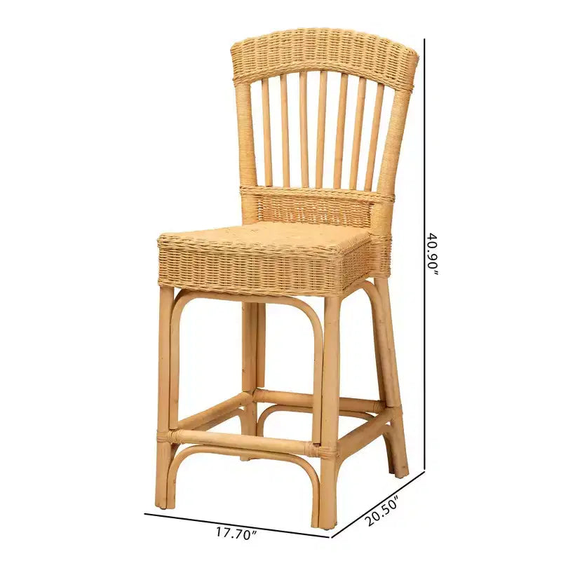 bali & pari Tabouret de bar en rotin naturel Barito, hauteur comptoir : Design bohème, aucun assemblage requis