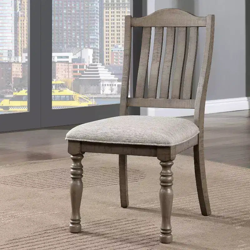 24/7 Shop At Home Set of 2 Stargleam Transitional Padded Seat Dining Chairs Antique Gray: Linen Upholstery, Wood Frame
