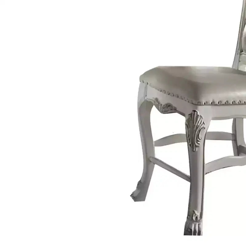 Acme Furniture Chaise de salle à manger Dresden 63,5 cm Tissu et finition blanc cassé : Revêtement en cuir, cadre en bois, accoudoirs, nettoyage localisé