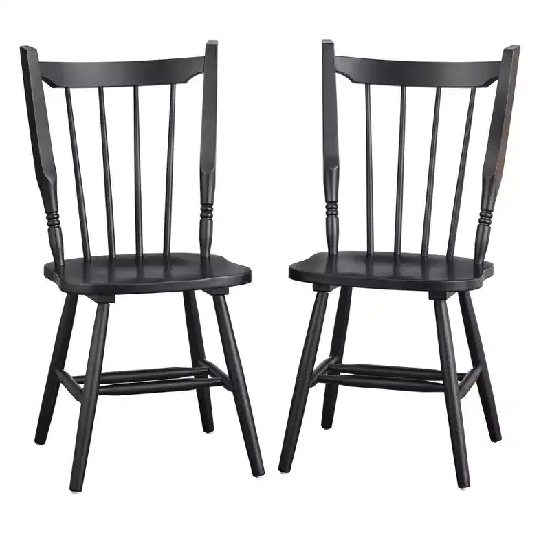 Lifestorey Set of 2 Suzanne Modern Farmhouse Solid Wood Spindle Back Dining Chair Matte Black