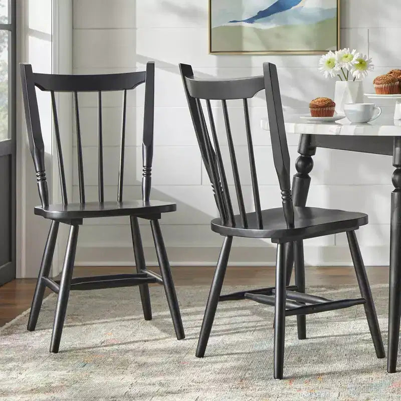 Lifestorey Lot de 2 chaises de salle à manger Suzanne Modern Farmhouse en bois massif avec dossier à barreaux, noir mat