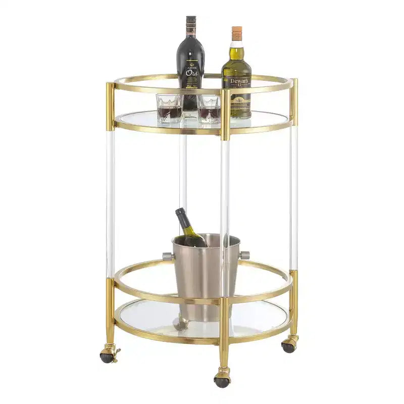 Breighton Home Chariot de bar rond à 2 niveaux en acrylique et verre Royal Crest, en verre et doré