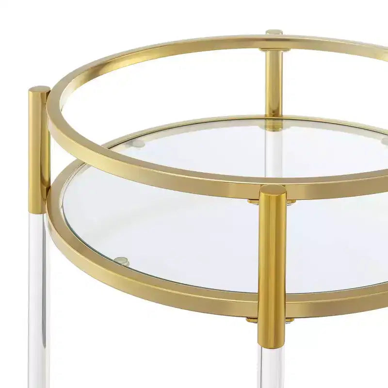 Breighton Home Chariot de bar rond à 2 niveaux en acrylique et verre Royal Crest, en verre et doré