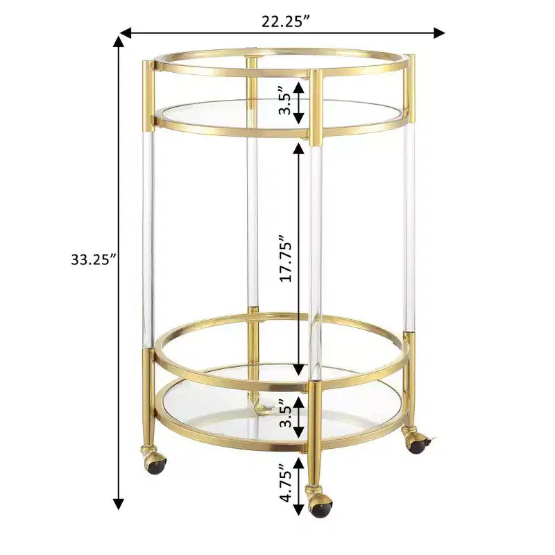 Breighton Home Chariot de bar rond à 2 niveaux en acrylique et verre Royal Crest, en verre et doré
