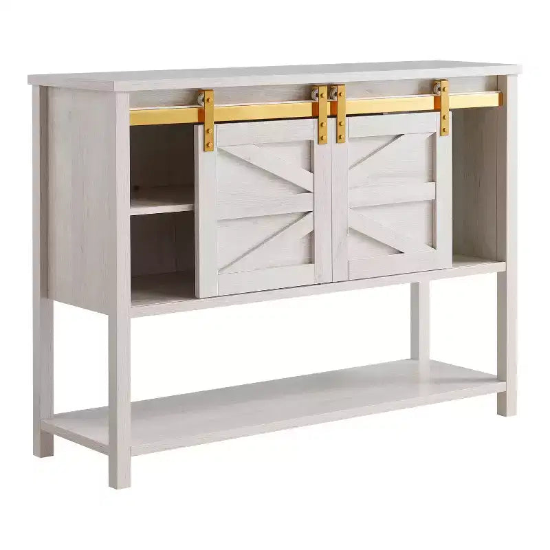 Buffet de ferme 47 po Quailridge Farmhouse 4 étagères avec portes de grange en chêne blanc - miBasics : Bois d'ingénierie, rangement réglable