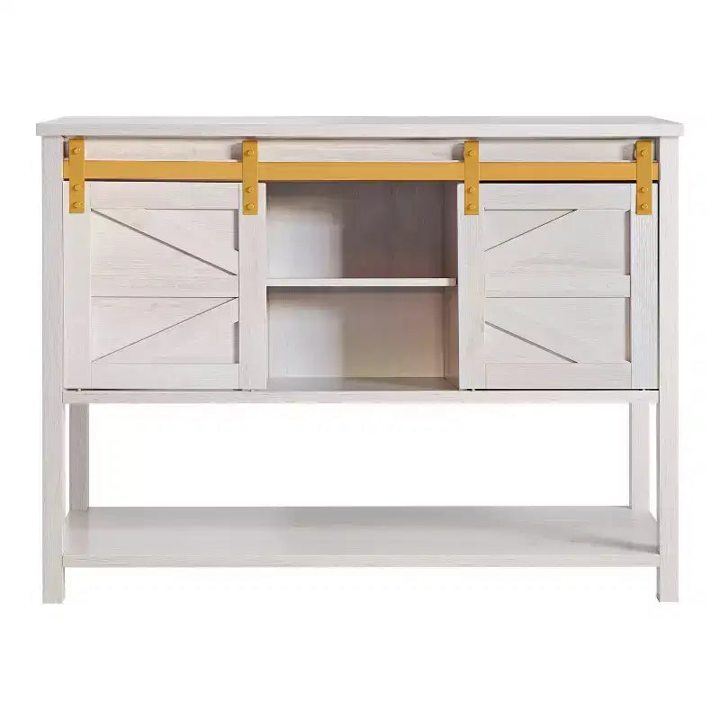 Buffet de ferme 47 po Quailridge Farmhouse 4 étagères avec portes de grange en chêne blanc - miBasics : Bois d'ingénierie, rangement réglable