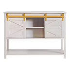 Buffet de ferme 47 po Quailridge Farmhouse 4 étagères avec portes de grange en chêne blanc - miBasics : Bois d'ingénierie, rangement réglable